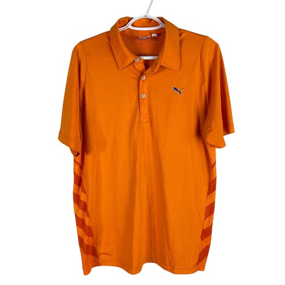 Puma Mens USP Dry Golf Polo Shirt‎ Medium Orange S/S Stretch Polyester Vented - Picture 1 of 7